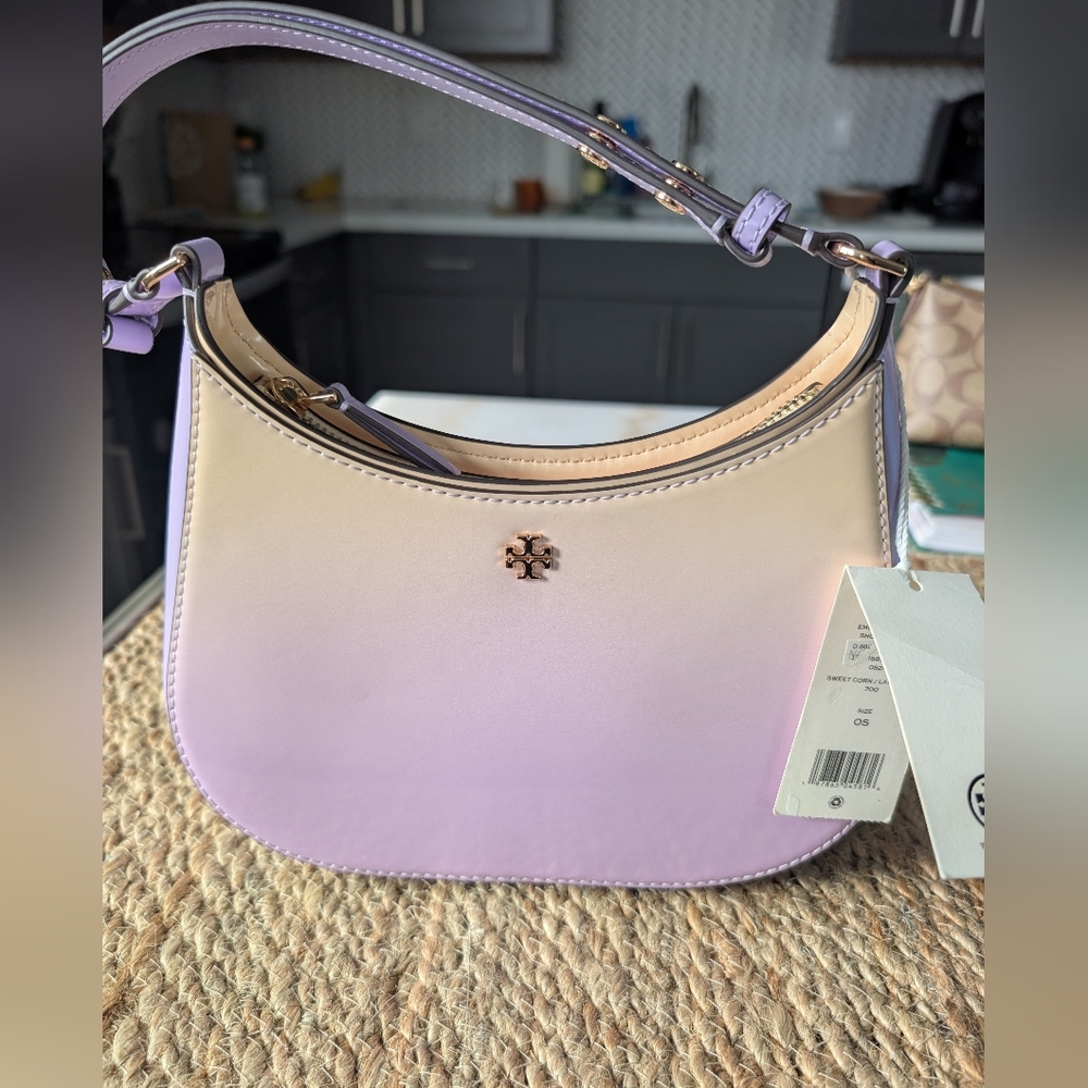 NWT Tory Burch Dip Dye Emerson Two-Tone Shoulder Bag - Cream and Purple